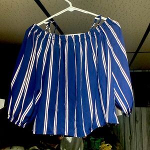 Forever 21 Contemporary, size medium. Blue with pink/white stripes. Off shoulder